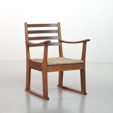 Rare Bas van Pelt Brutalist Oak Armchair with Woven Rush Seat for My Home