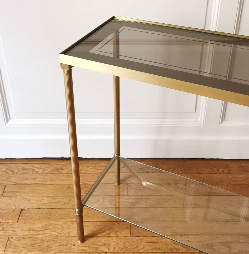 Neoclassical brass and glass console 1970