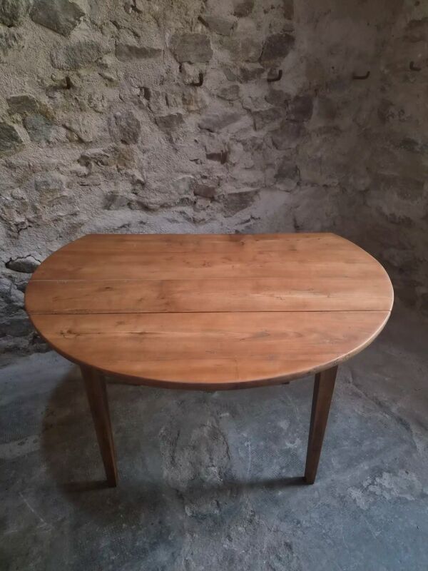 Table à manger rustique française ancienne, table à abattant en merisier, vers 1900