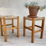 Vintage wood and straw stool