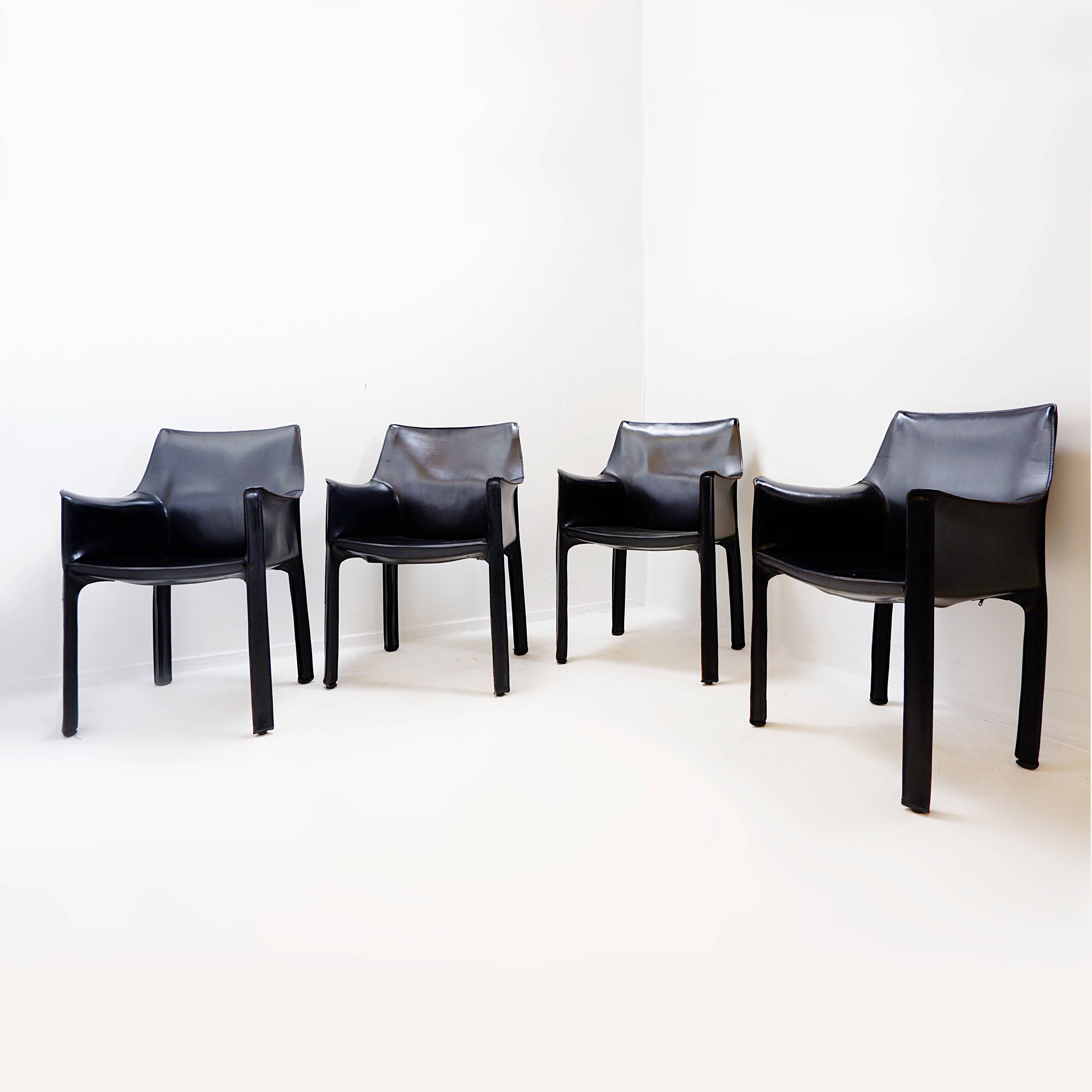 Set of 4 'Cab 413' chairs with armrests by Mario Bellini for Cassina - 1970s