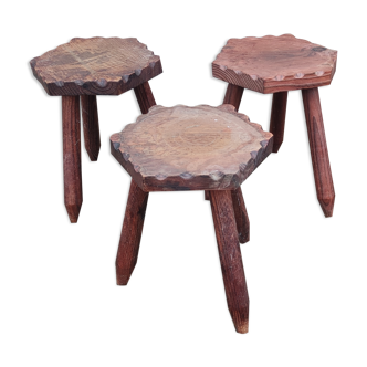 Set of 3 tripod stools/design 20th century