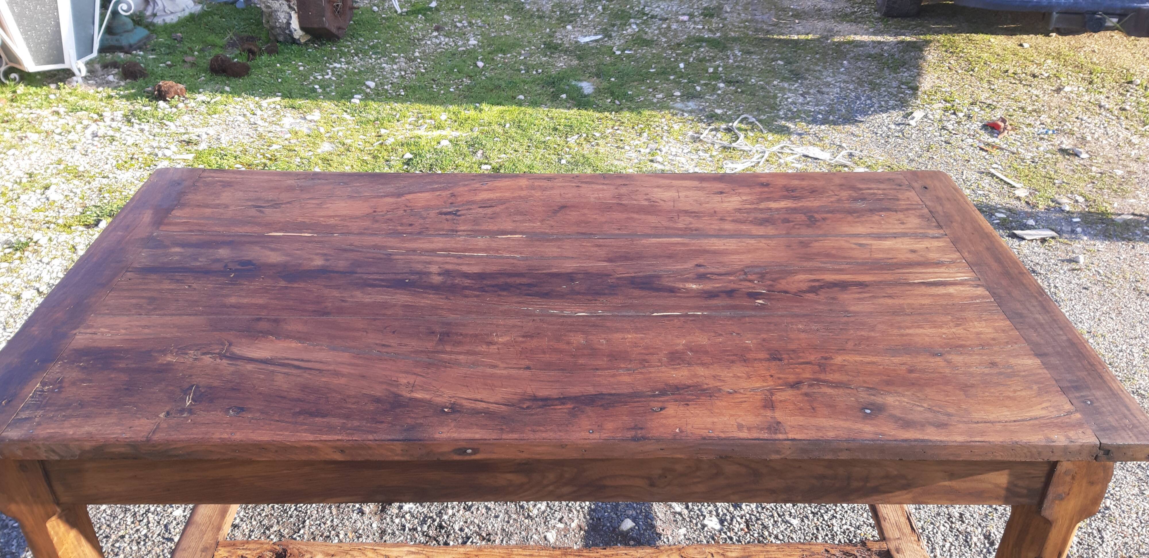 Country farm table xixth in chene, 2 drawers