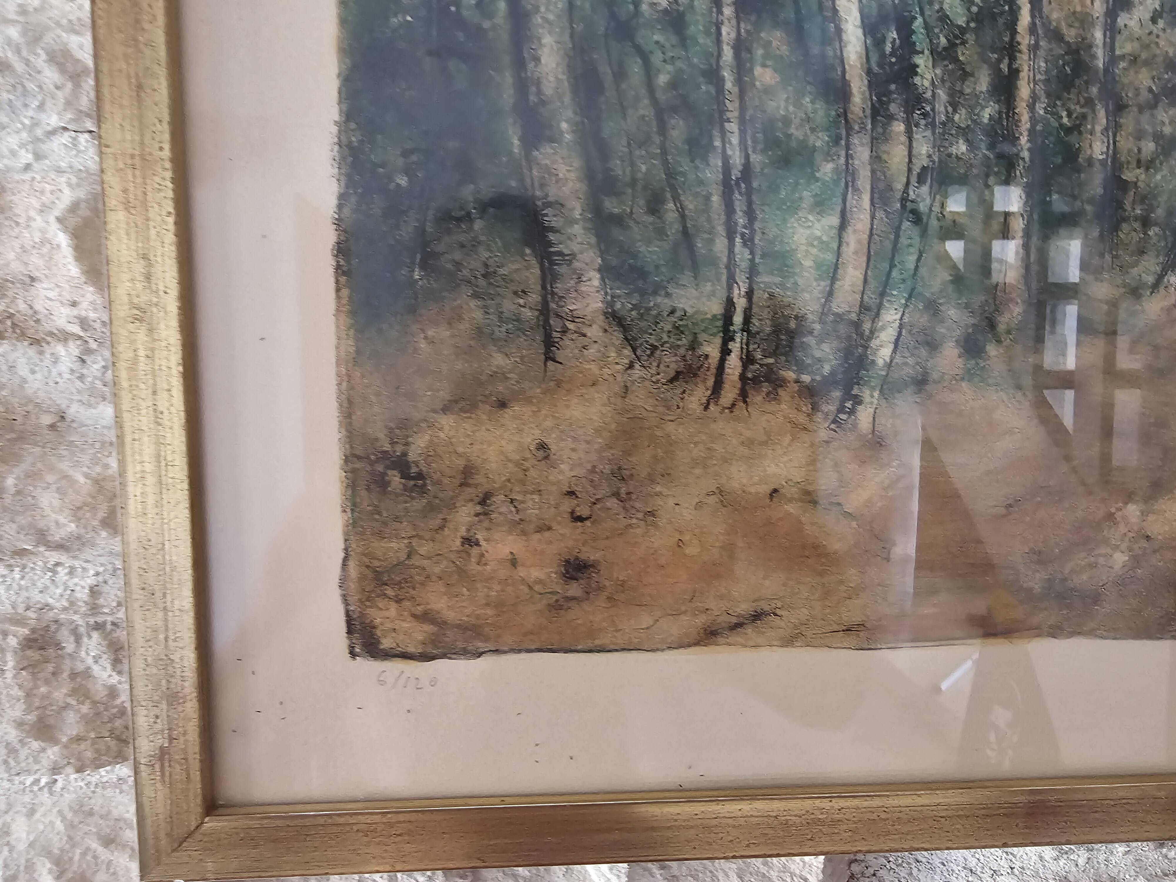 Tableau Lithographie ancienne - Paysage forêt - Bernard Gantner
