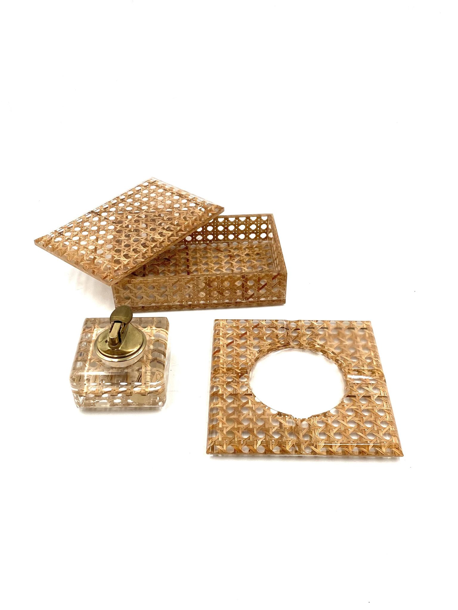 Hollywood regency smoking set, lucite and Vienna stray, Italy 1970