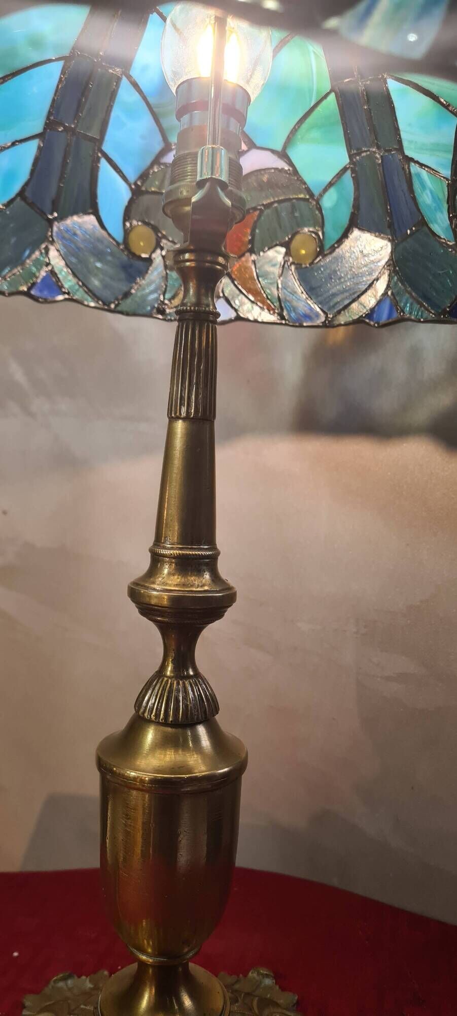 Antique Art Nouveau lamp with genuine bronze base 54x30 glass