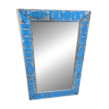 Ancien miroir Art déco en teck birman