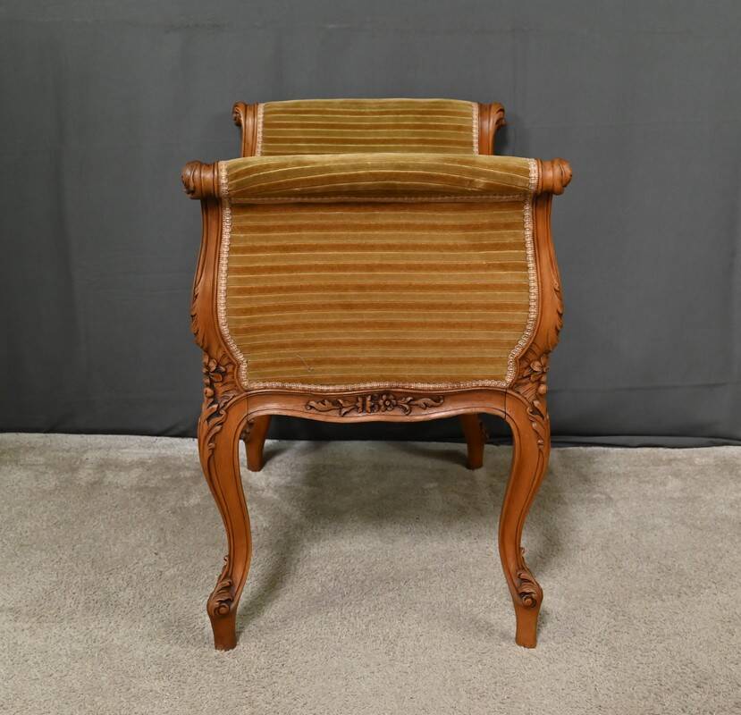 Small Louis XV Style Bench with Armrests in Blond Mahogany – 1920