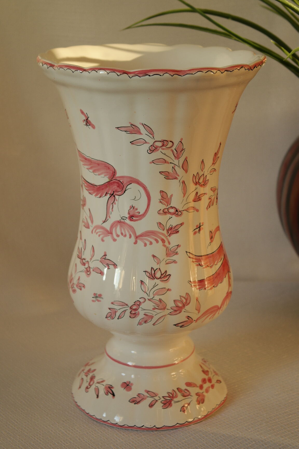 Vase Moustiers faience decoration hand birds signed
