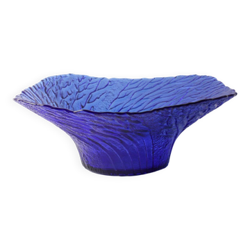 Bol en verre cobalt bleu du milieu du siècle : design finlandais 'Metsä', années 1970