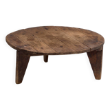 Table basse ronde ancienne en bois massif (c.1920)
