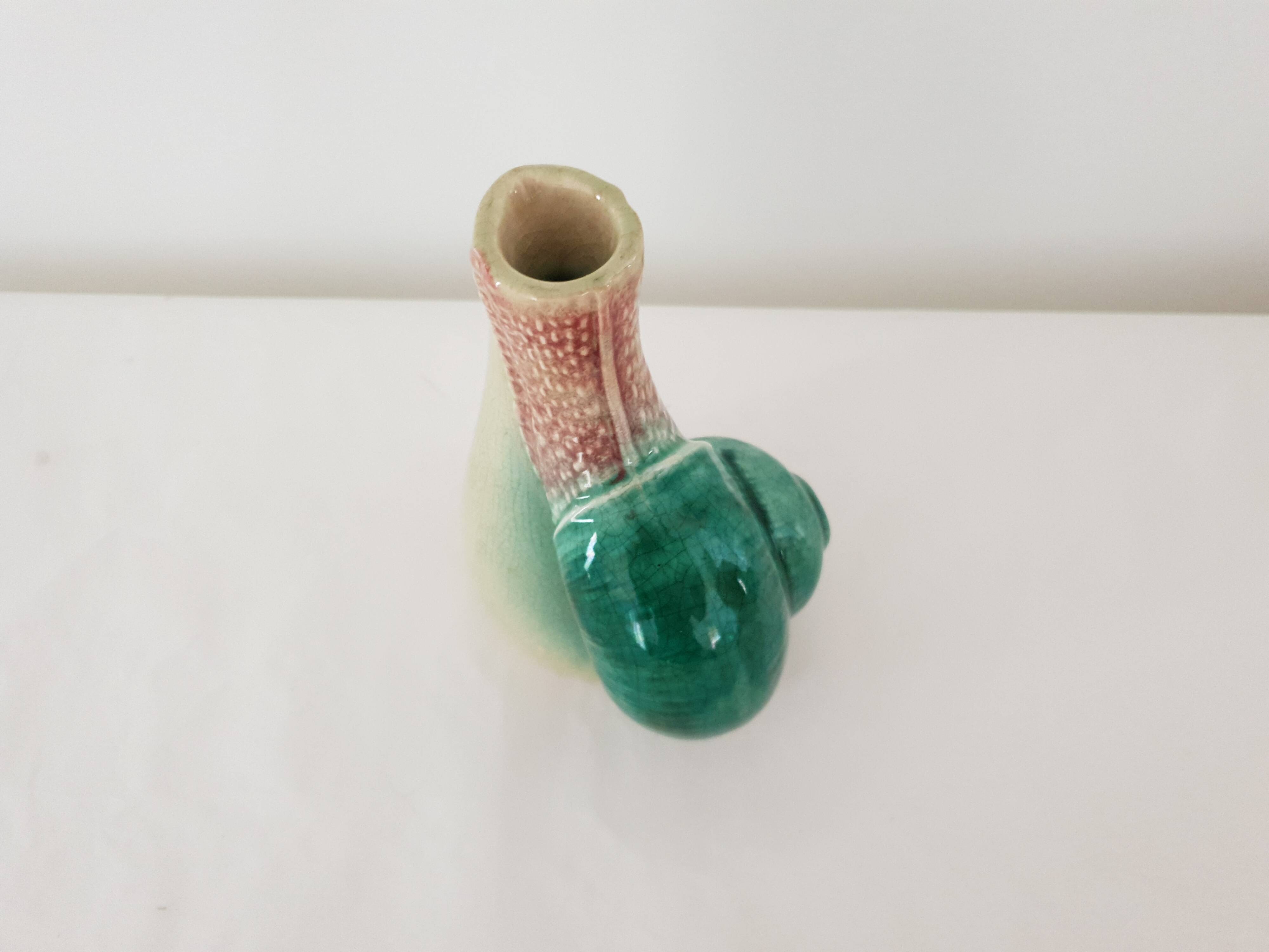 Old Barbotine Soliflore Vase in Snail Shape