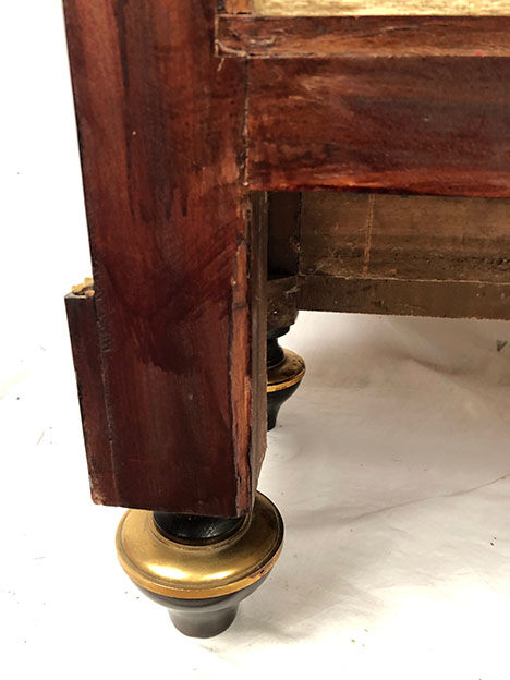 Varnished wood showcase and gold decoration in imitation of the so-called Boulle marquetry