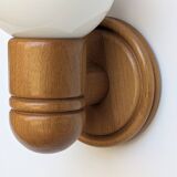 Pair of pine and opaline wall lights