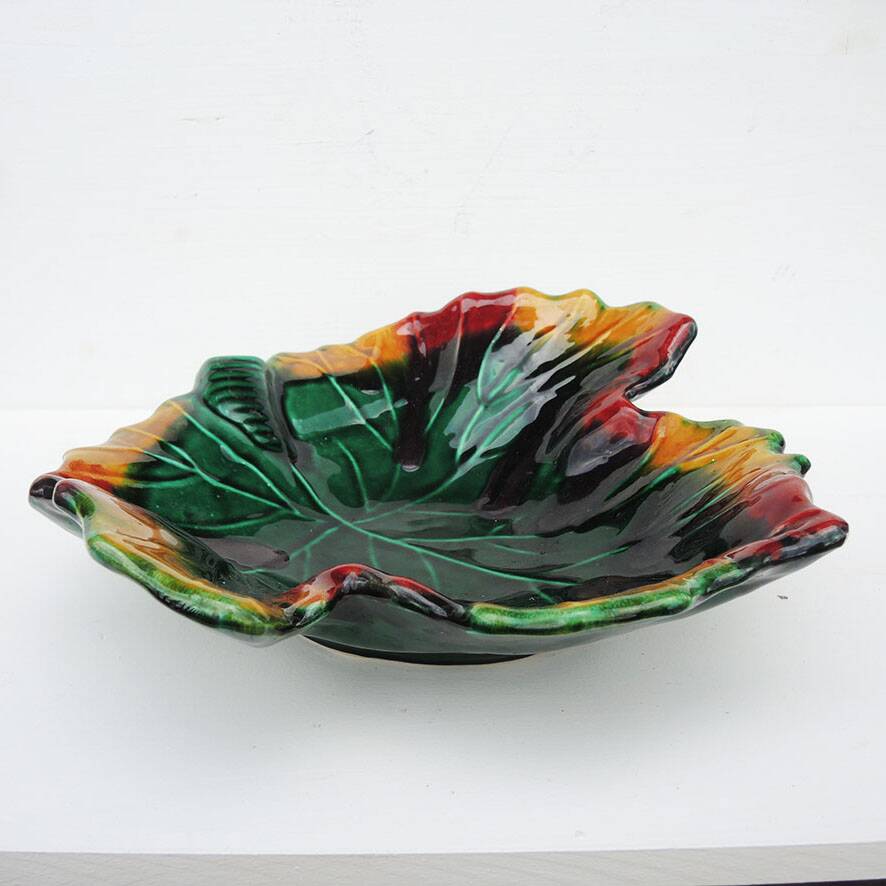 Old large leaf-shaped ceramic bowl from Vallauris.
