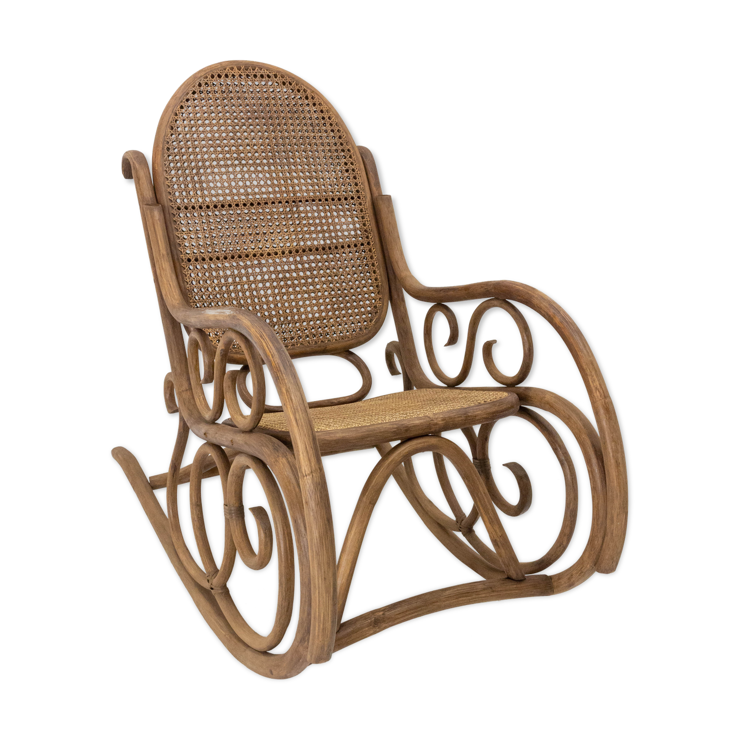 Rocking chair curved wood and cannage