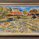 Peinture à l’huile de paysage vintage suédoise moderne du milieu du siècle « Champ fauviste », encadrée