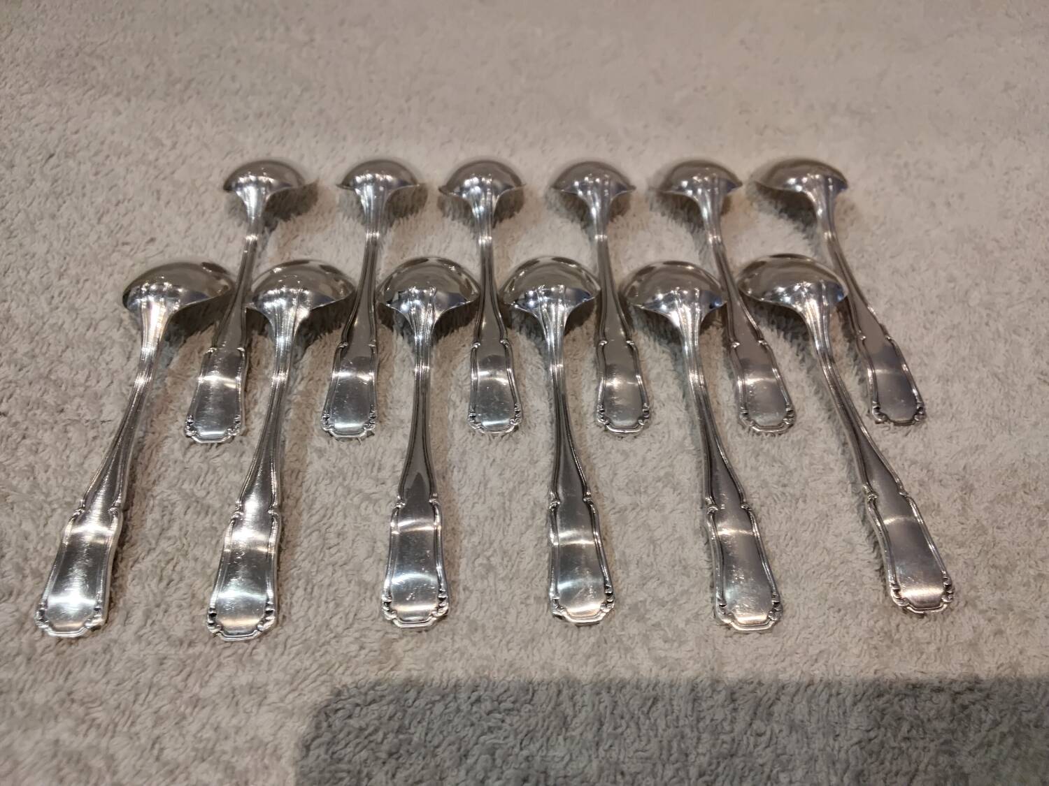 12 silver-plated metal mocha spoons, Ercuis Valencay silversmith, 10cm