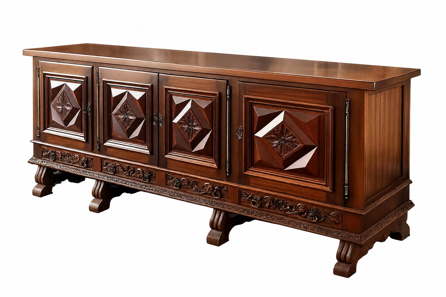 Ltee laval - long buffet de 2,5 m en bois massif sculpté - très bon état