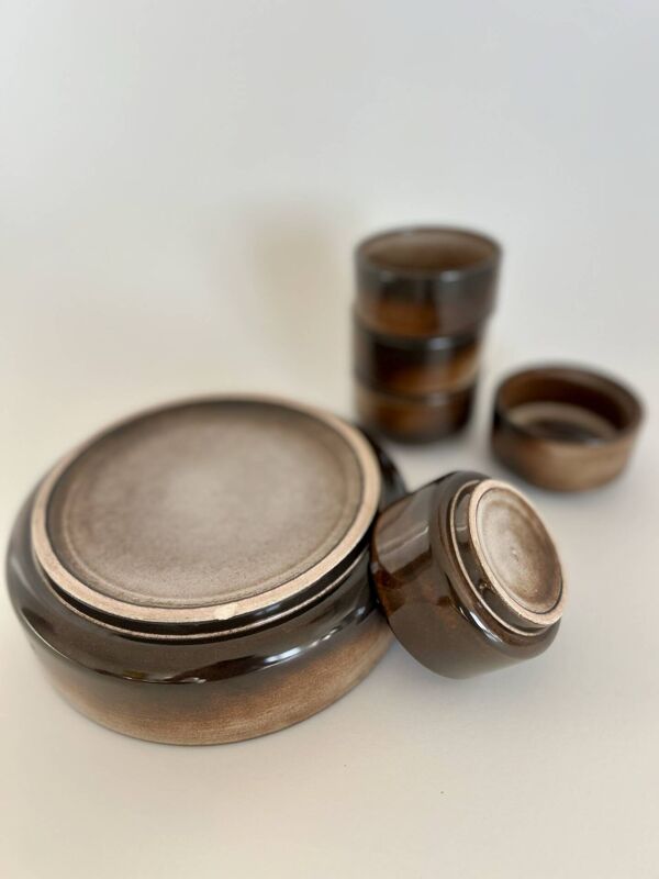 Service à apéritif vintage en céramique marron – 6 pièces