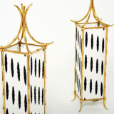 Pair of brass lantern lamps and fabrics from Maison Baguès 1960