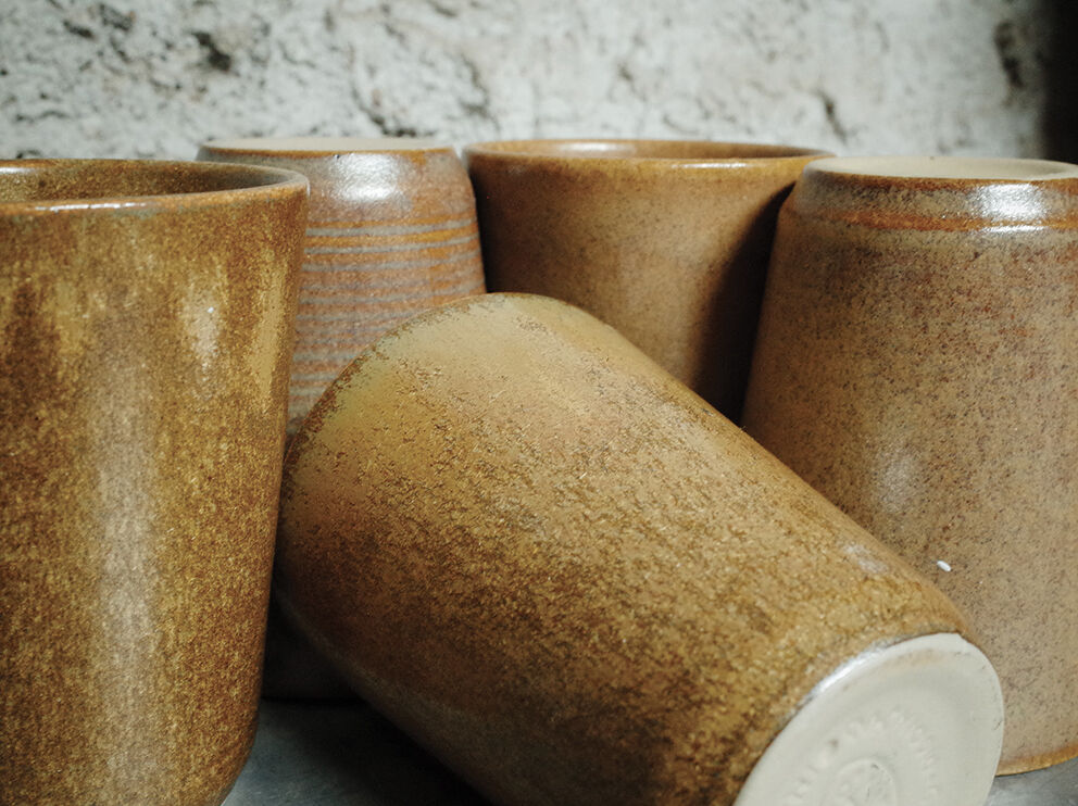 Set of 5 coffee cups in digoin sandstone color "bronze"