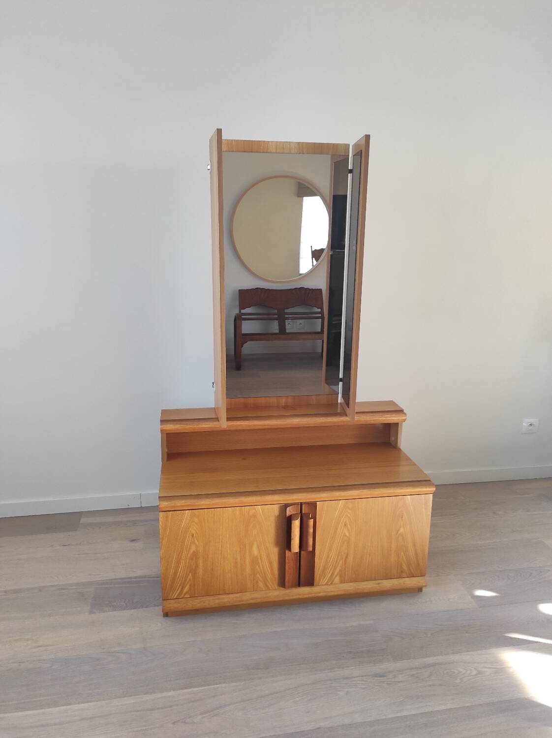 Vintage chest of drawers with triptych mirror, 60's