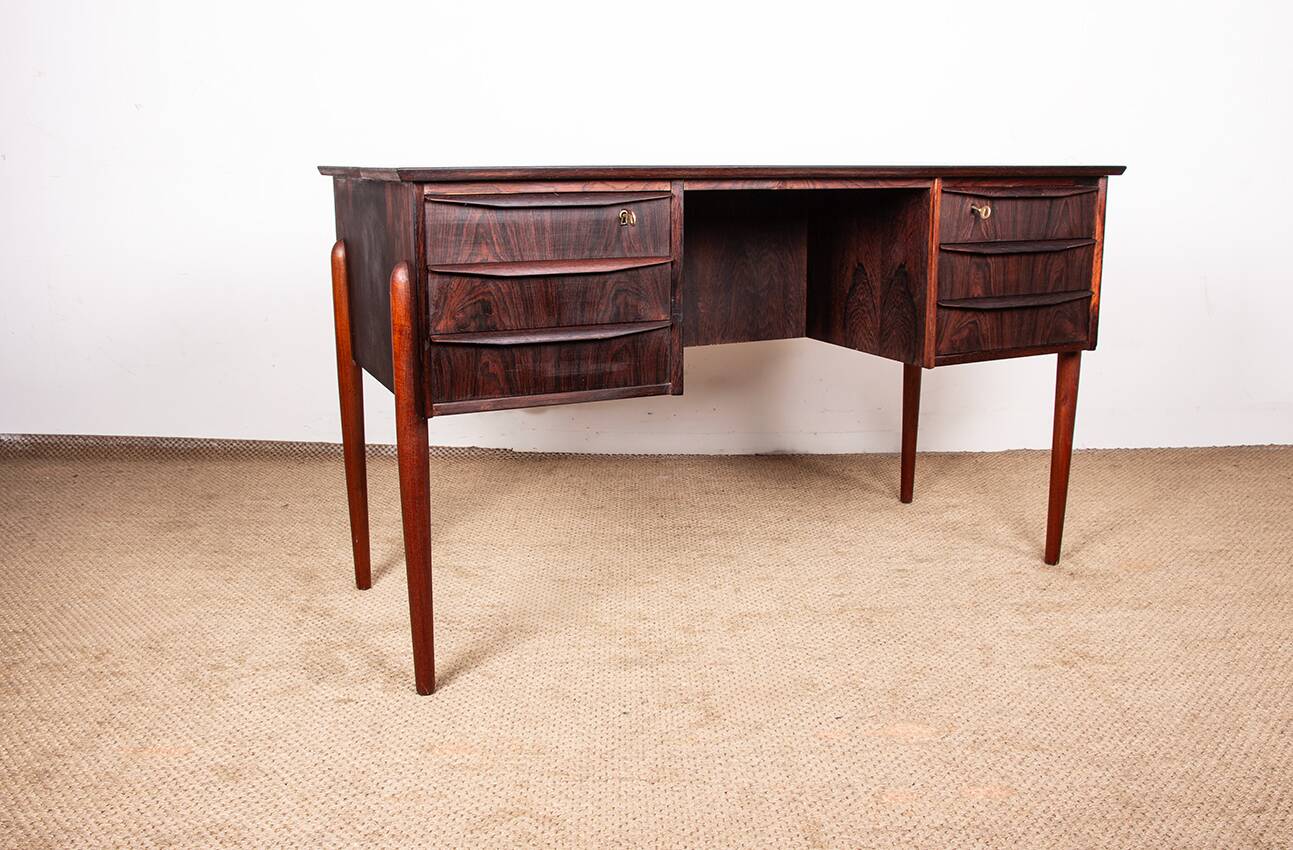 Bureau danois en palissandre et piètement en teck, Johannes Andersen 1960