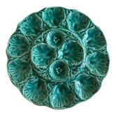Plat à huitres en faience de Gien turquoise