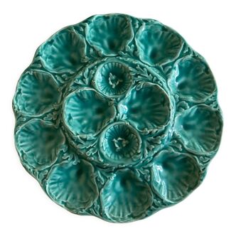 Oyster dish in faience of Gien turquoise