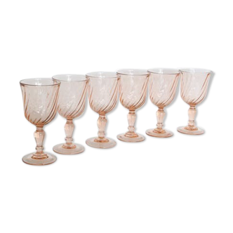 Lot of 6 glass wine in pink glass, Rosaline, from the brand Arcoroc