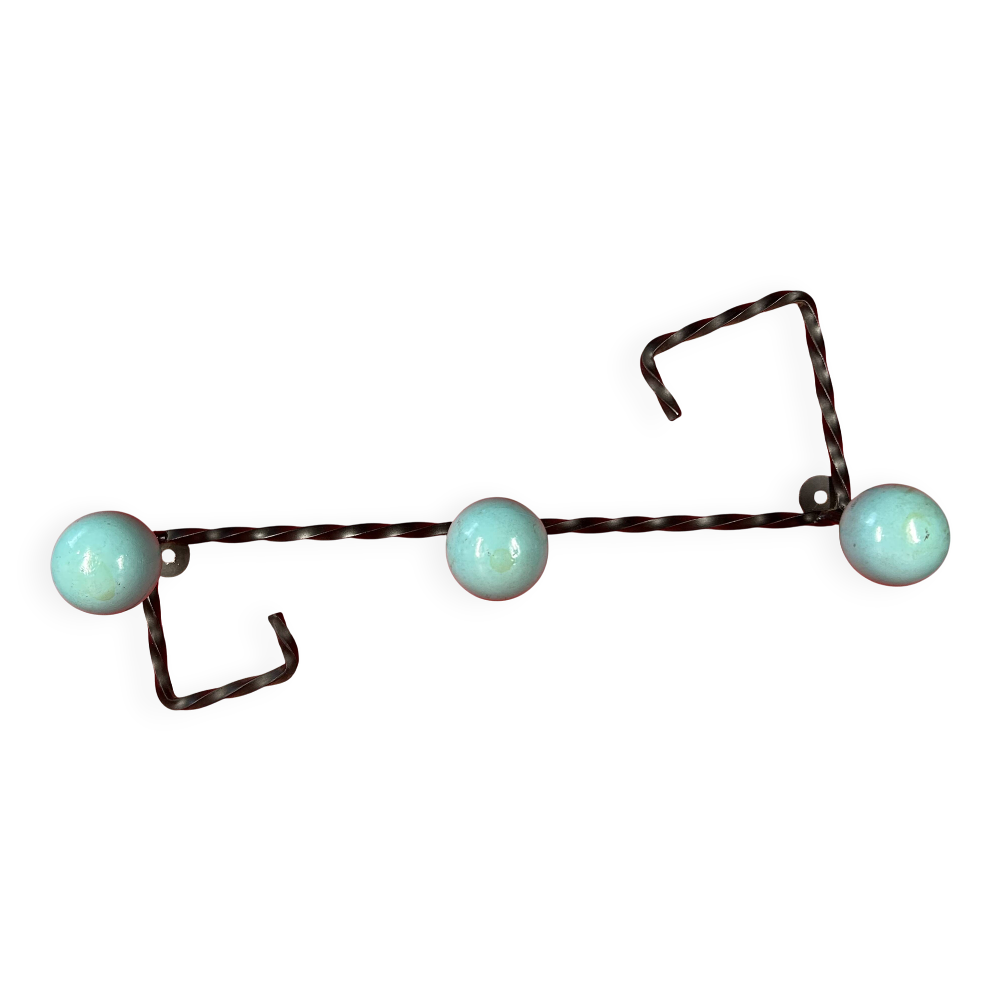 Rare coat rack with 3 hooks, one colour, ball hooks, wrought iron.