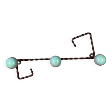 Rare coat rack with 3 hooks, one colour, ball hooks, wrought iron.