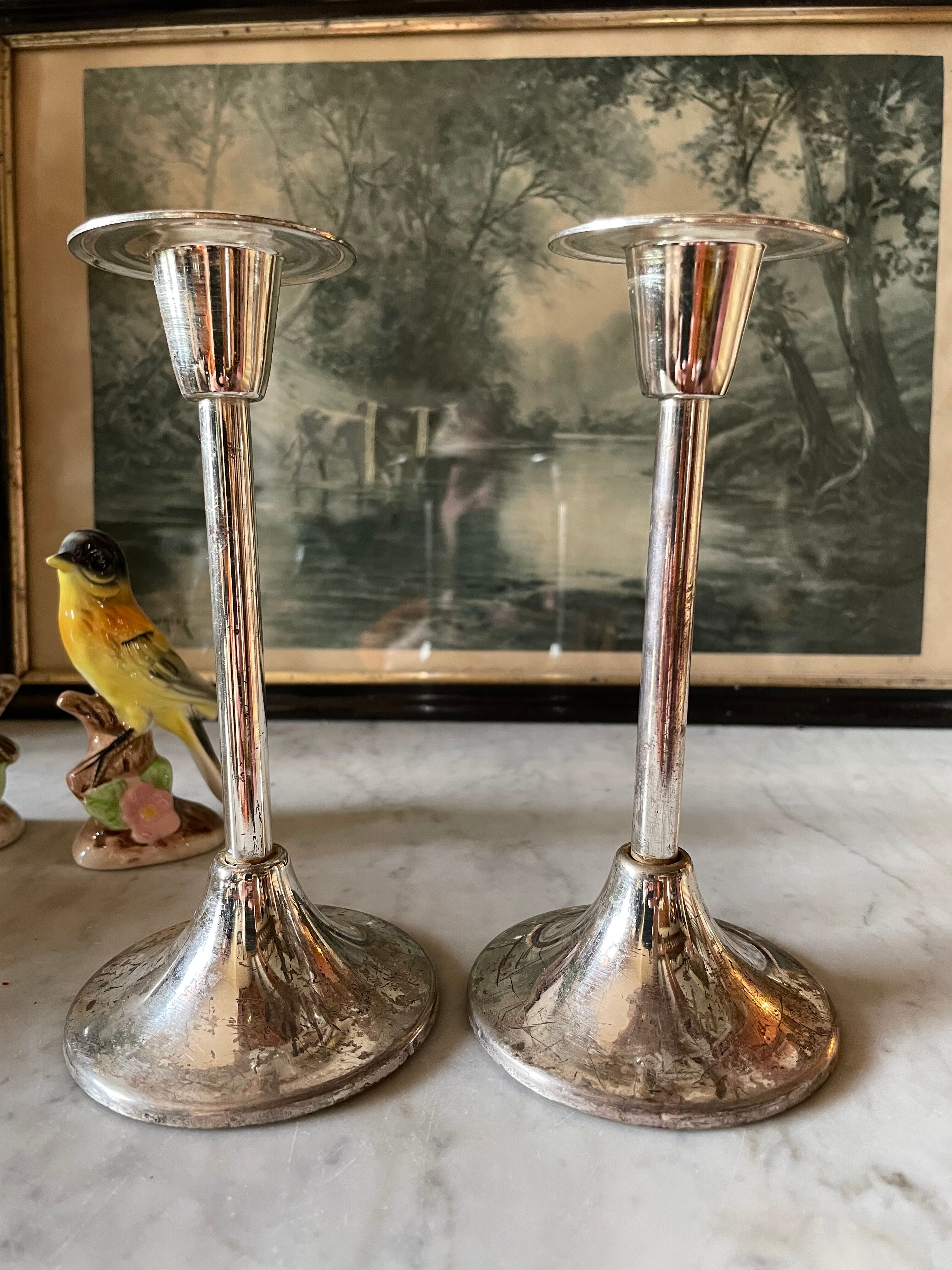 Vintage candle holders in silver metal West Germany