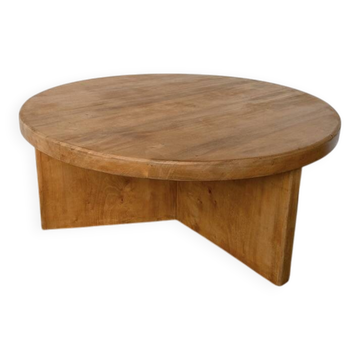 Table basse moderniste ronde en orme, années 50