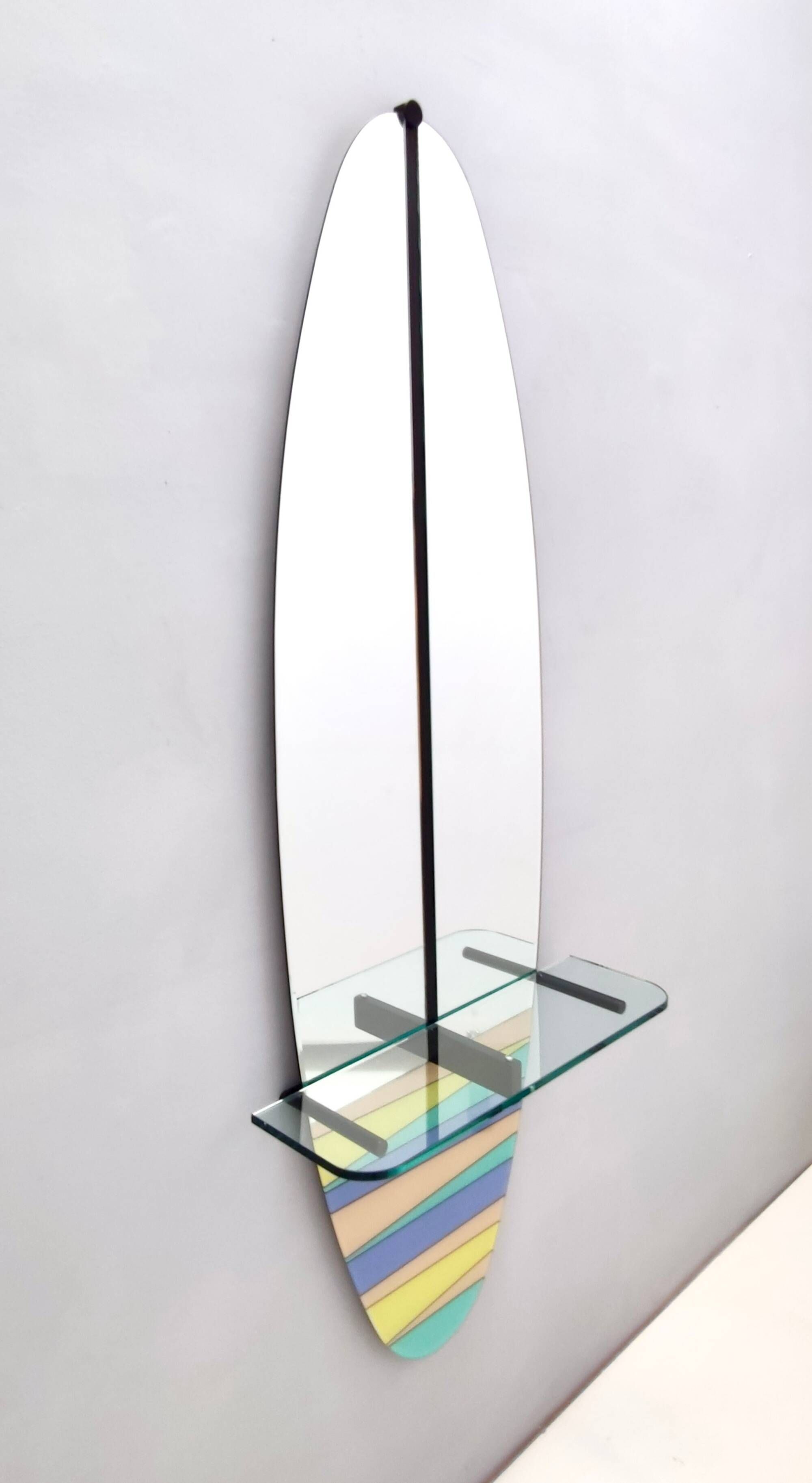 Postmodern Oval Wall-Mounted Entryway Mirror and Console Table with Glass T