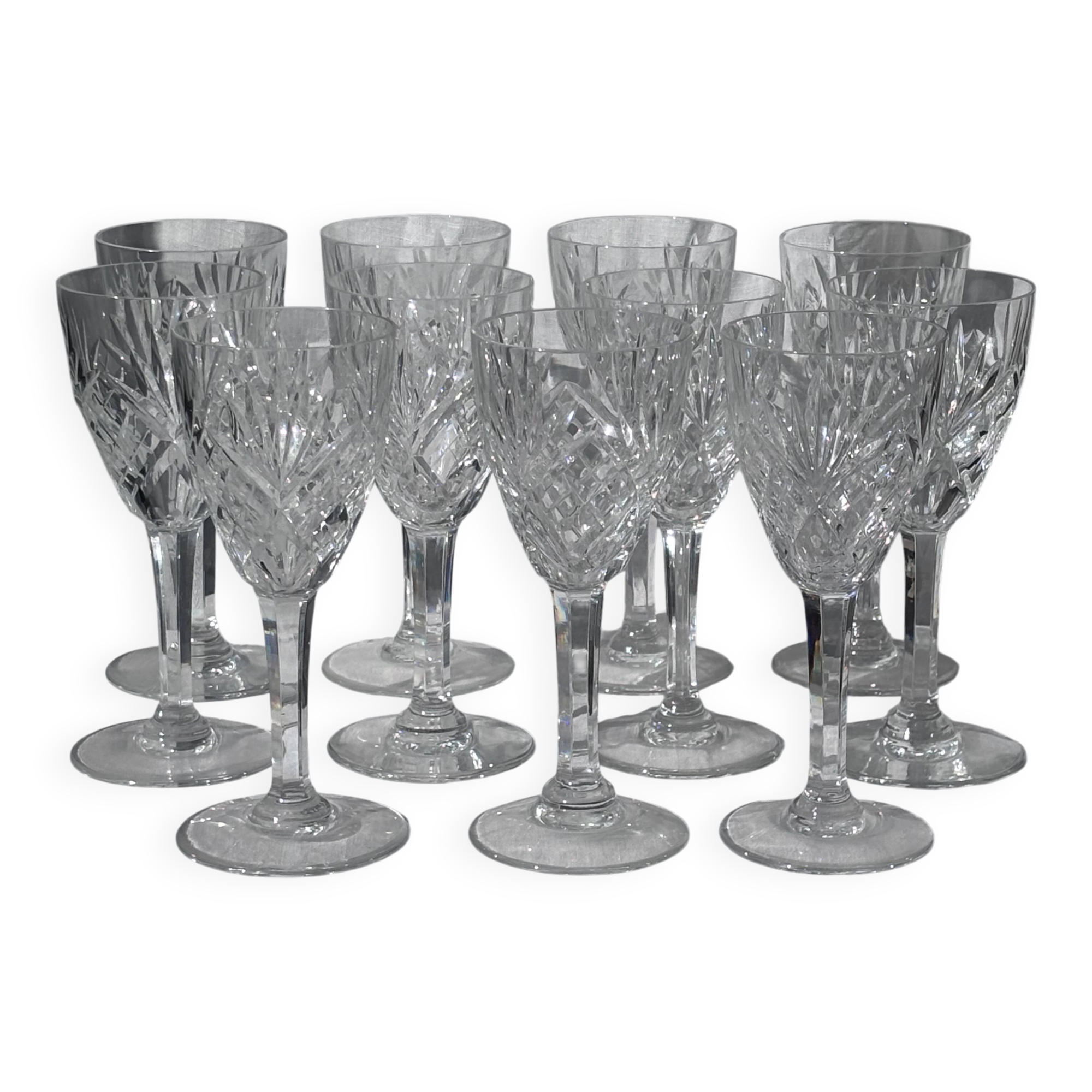 Set of 11 Chantilly white wine glasses by Saint-Louis.