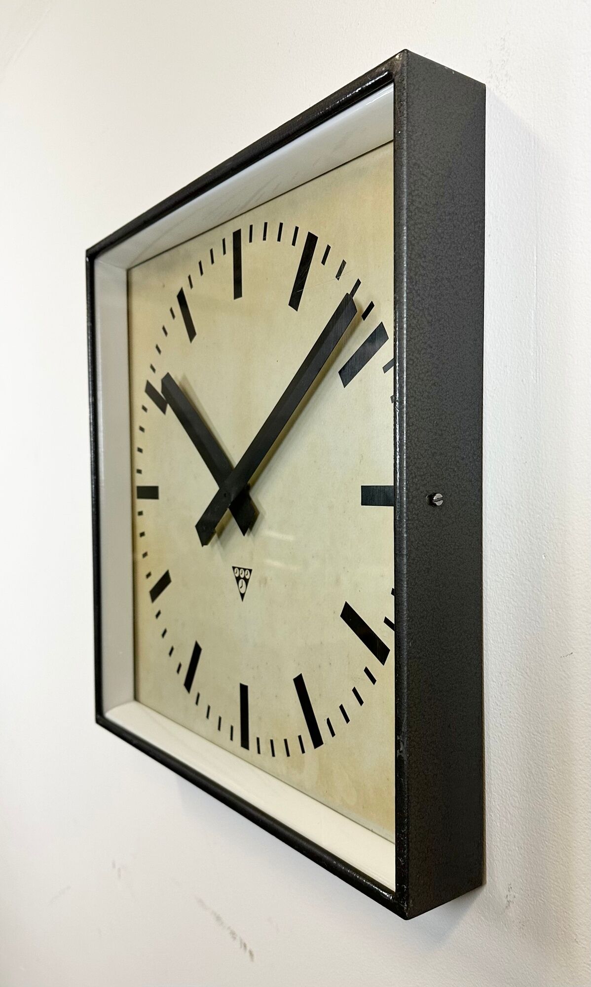 Dark grey square wall clock from pragotron, 1960s