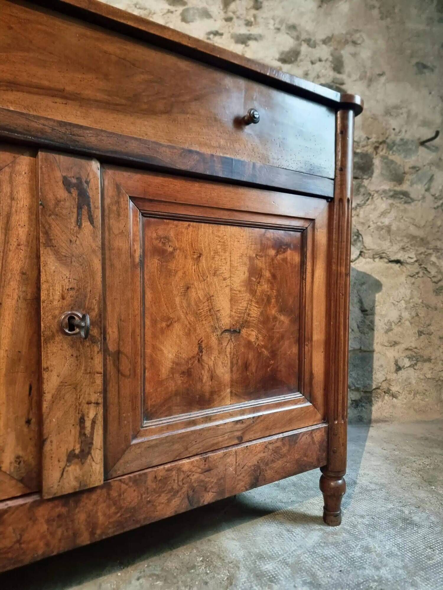 Antique French Walnut Sideboard - 19th Century Buffet with Drawer and Double Doors - Rustic Farmhouse Storage