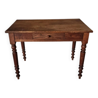 Table de campagne française ancienne – XIXe siècle – bois de châtaignier avec tiroir – 65×105×77 cm