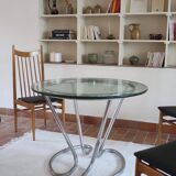 80s space age round chrome and glass table