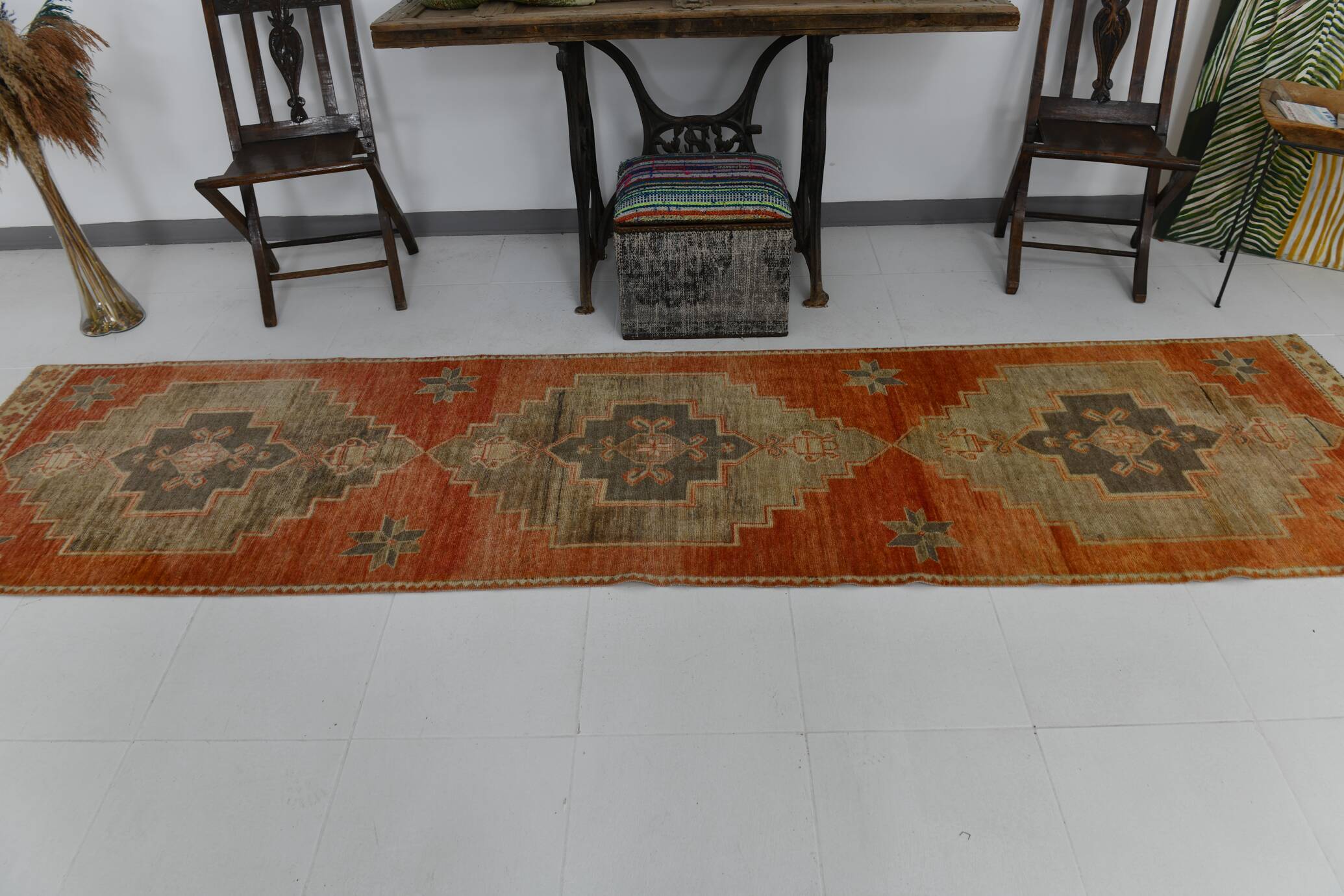 3x12 shades of brunt orange oushak runner rug