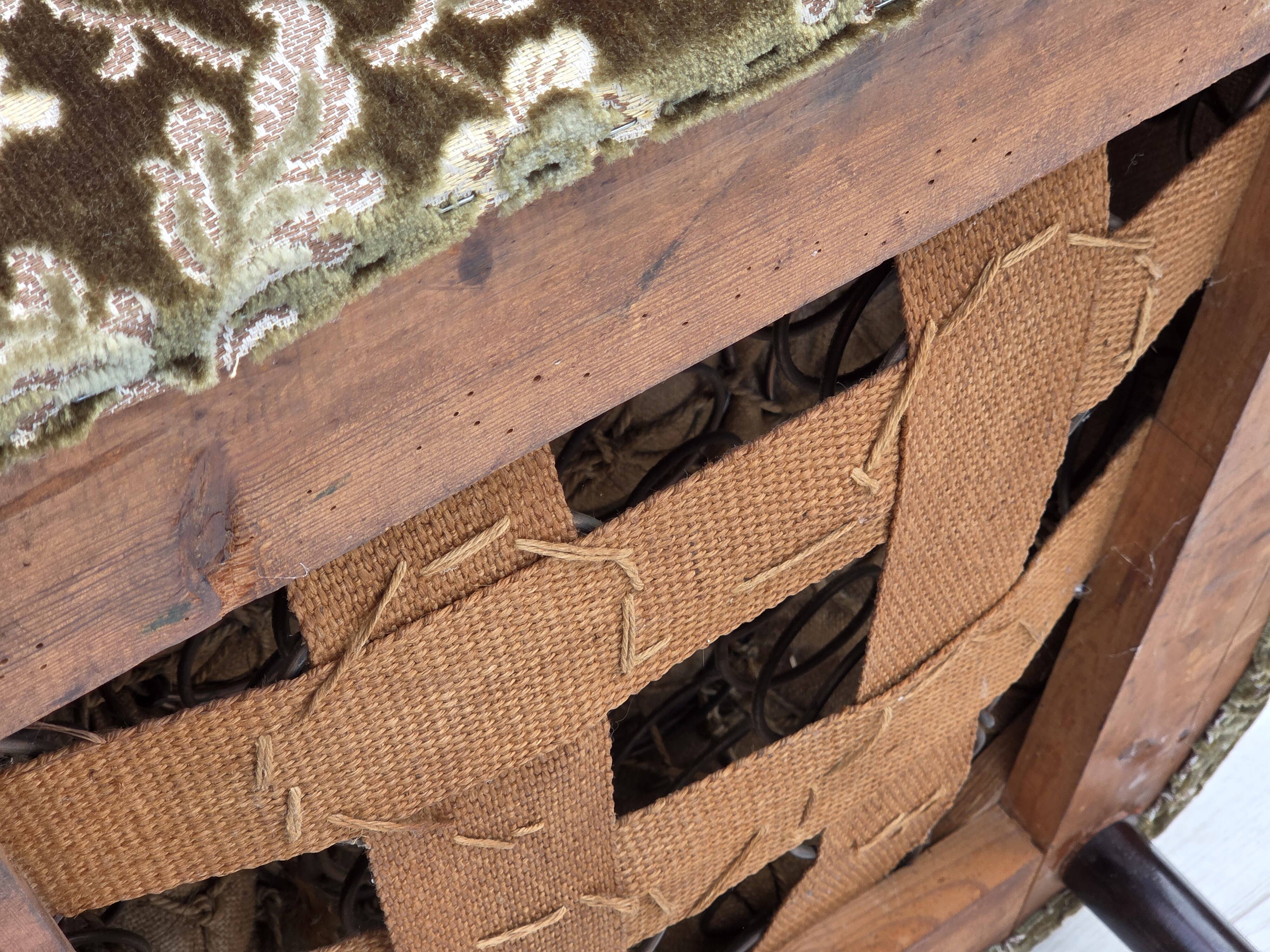 1950s, Danish armchair, green furniture velour, ash wood legs.