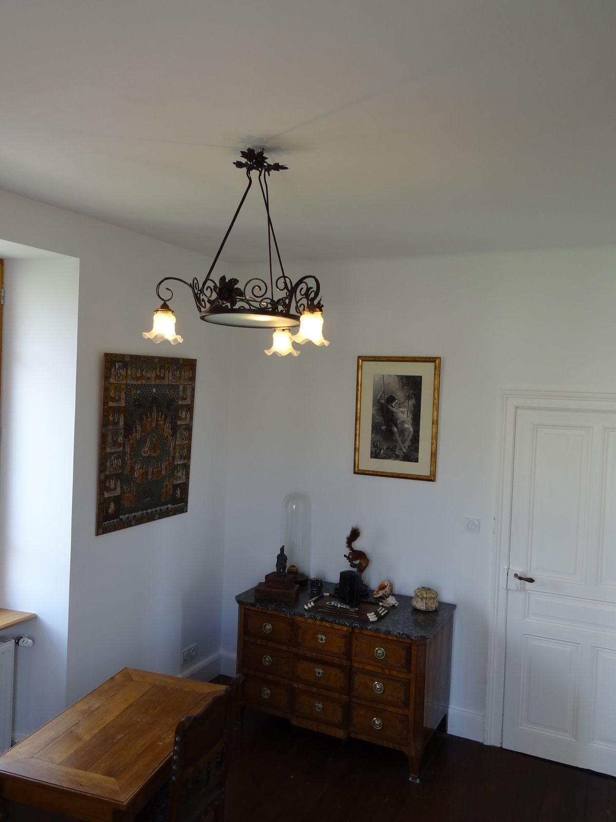 iron and opalin glass hanging lamp