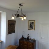 iron and opalin glass hanging lamp