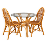 Smoked glass rattan table + chairs