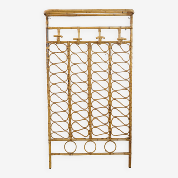 Large rattan wall coat rack, Italy, 1960s.