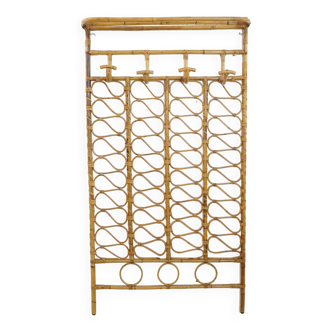 Large rattan wall coat rack, Italy, 1960s.