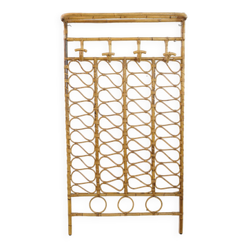 Large rattan wall coat rack, Italy, 1960s.