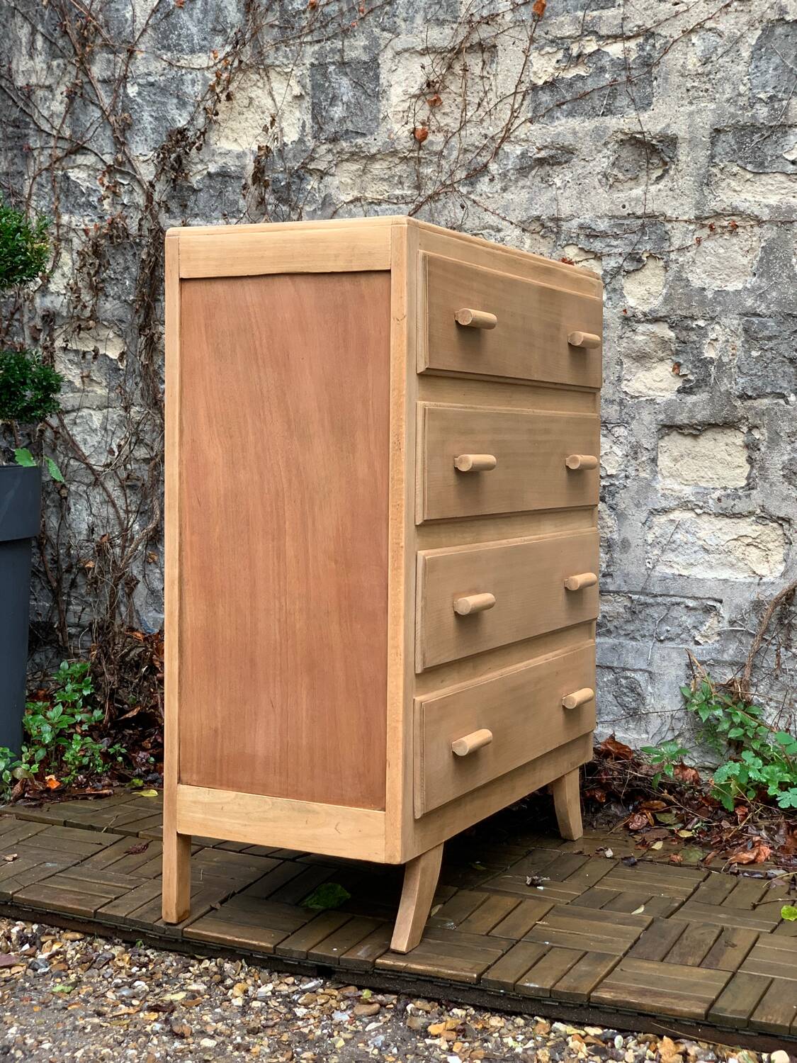 Raw wood art deco chest of drawers